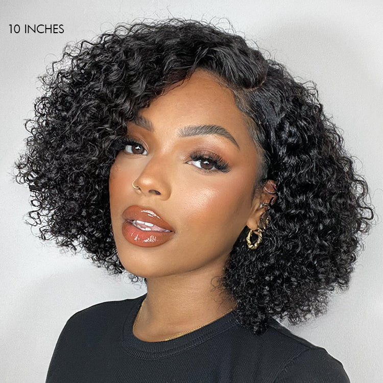 Trendy Short Cut Curly Minimalist HD Lace Glueless Side Part Wig 100% Human Hair
