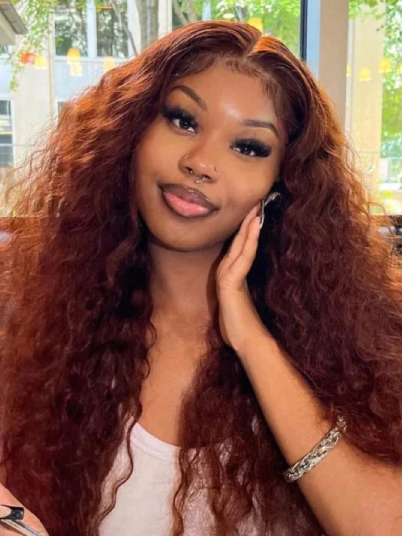 7x5 Bye Bye Knots Glueless Wig Pre Bleached Pre Cut Lace Closure Wig Reddish Brown Water Wave 100% Human Hair Wig Pre Bleached Pre Plucked Wear Go Wig