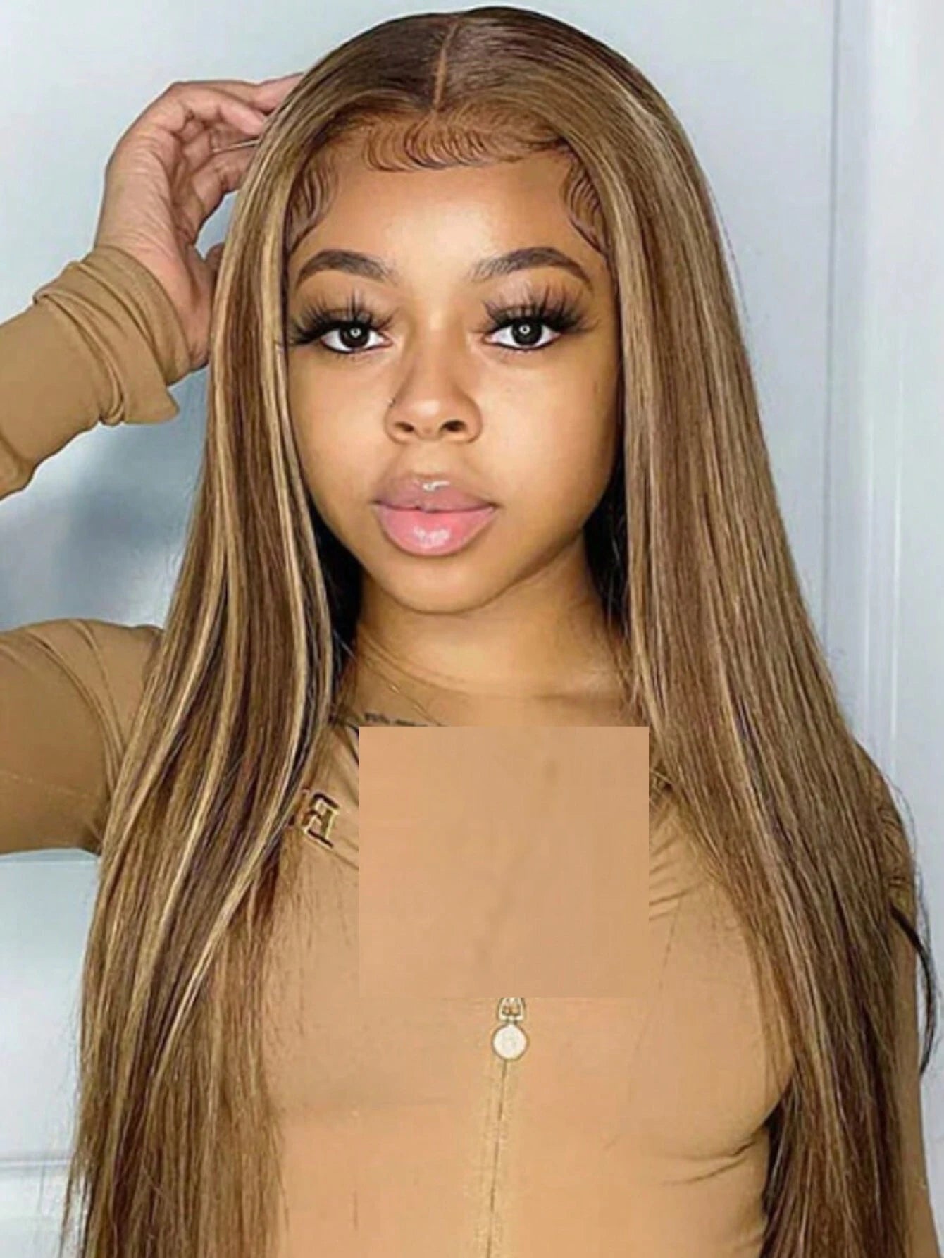 Honey Brown Blonde Highlight 7X5 Lace Front Pre Bleached Pre Cut Lace Wig Straight 100% Human Hair Wear Go Glueless Wig