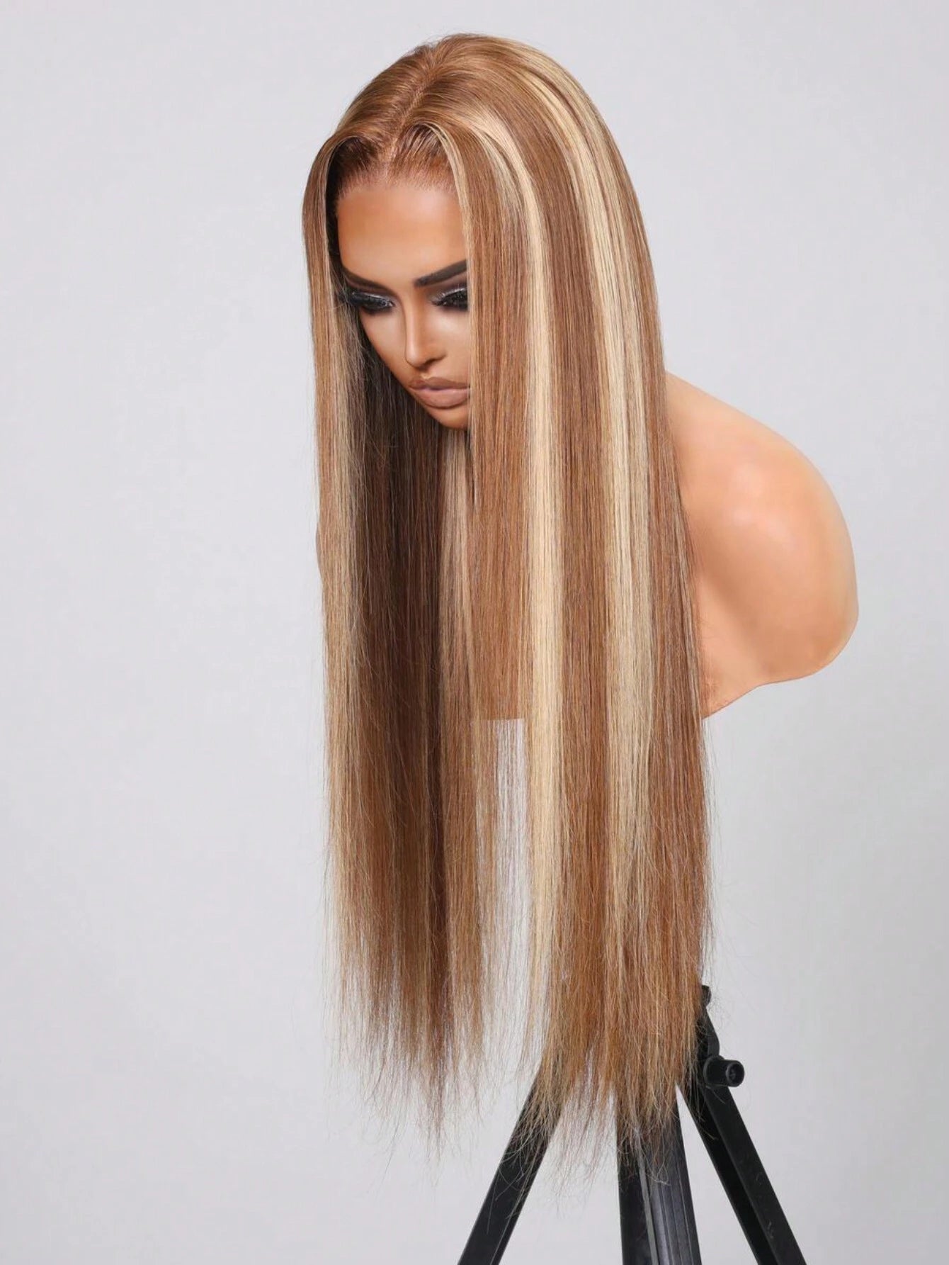 Honey Brown Blonde Highlight 7X5 Lace Front Pre Bleached Pre Cut Lace Wig Straight 100% Human Hair Wear Go Glueless Wig