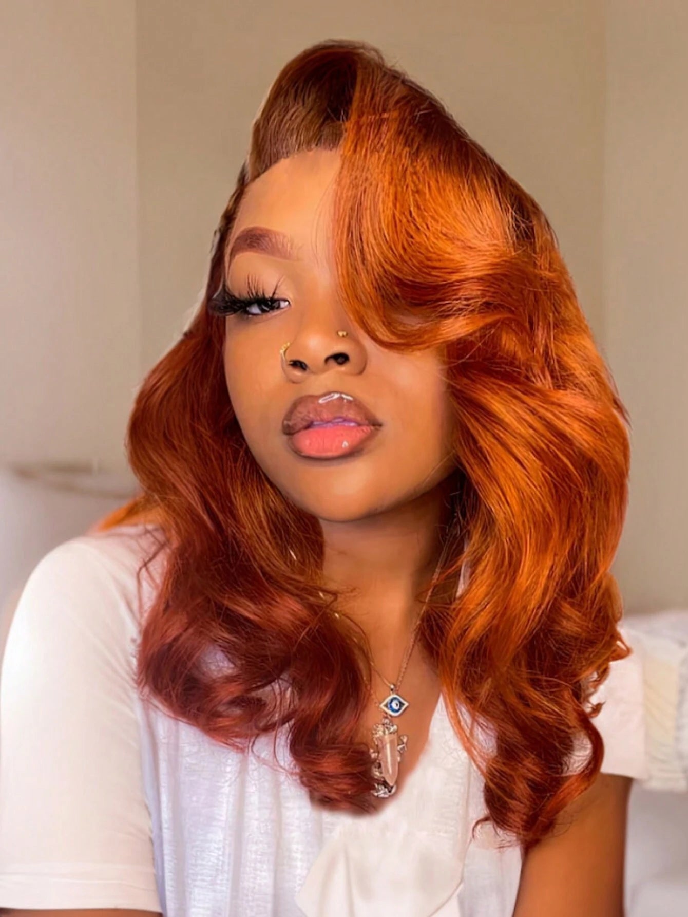 13x4 Lace Frontal Wig Ginger Orange Colored Body Wave Pre Cut Pre Plucked Pre Bleached 100% Human Hair Lace Front Wig
