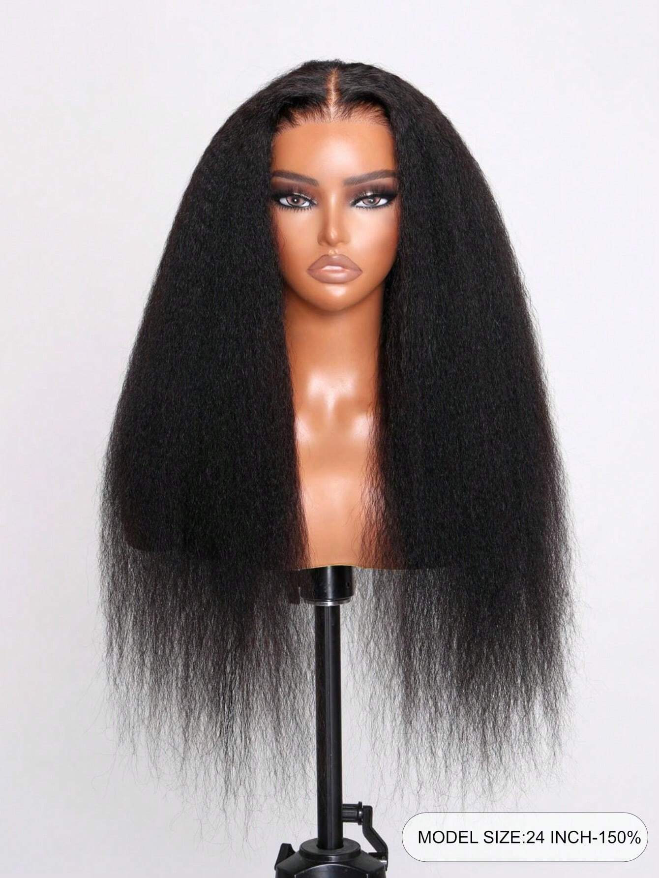 13x4 Lace Frontal Wig Pre Bleached Pre Cut Kinky Straight Human Hair Wig Lace Front Super Secure Black Real Ear To Ear Pre-Pluck Wig