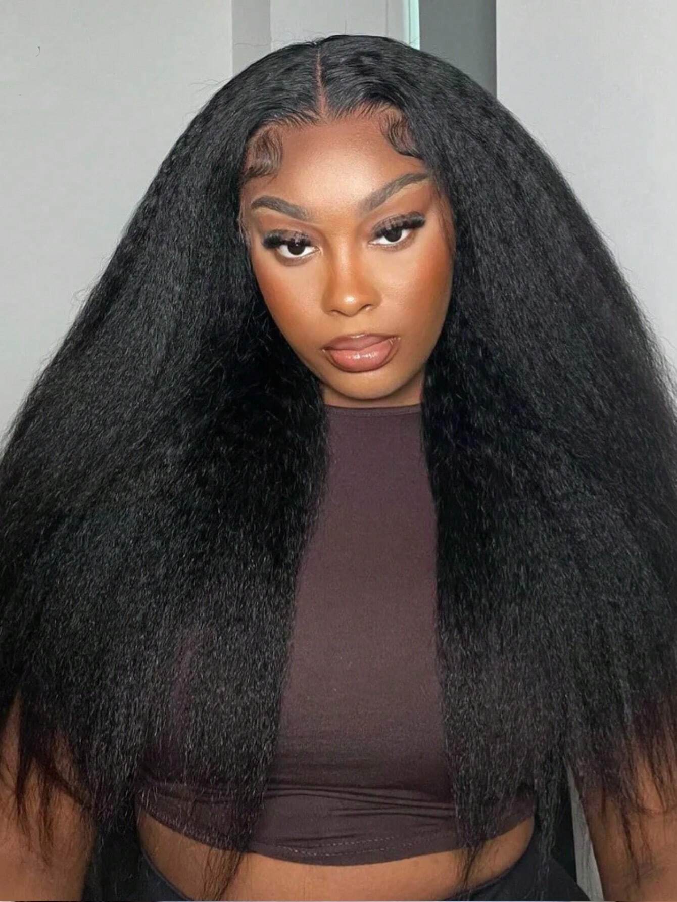 13x4 Lace Frontal Wig Pre Bleached Pre Cut Kinky Straight Human Hair Wig Lace Front Super Secure Black Real Ear To Ear Pre-Pluck Wig