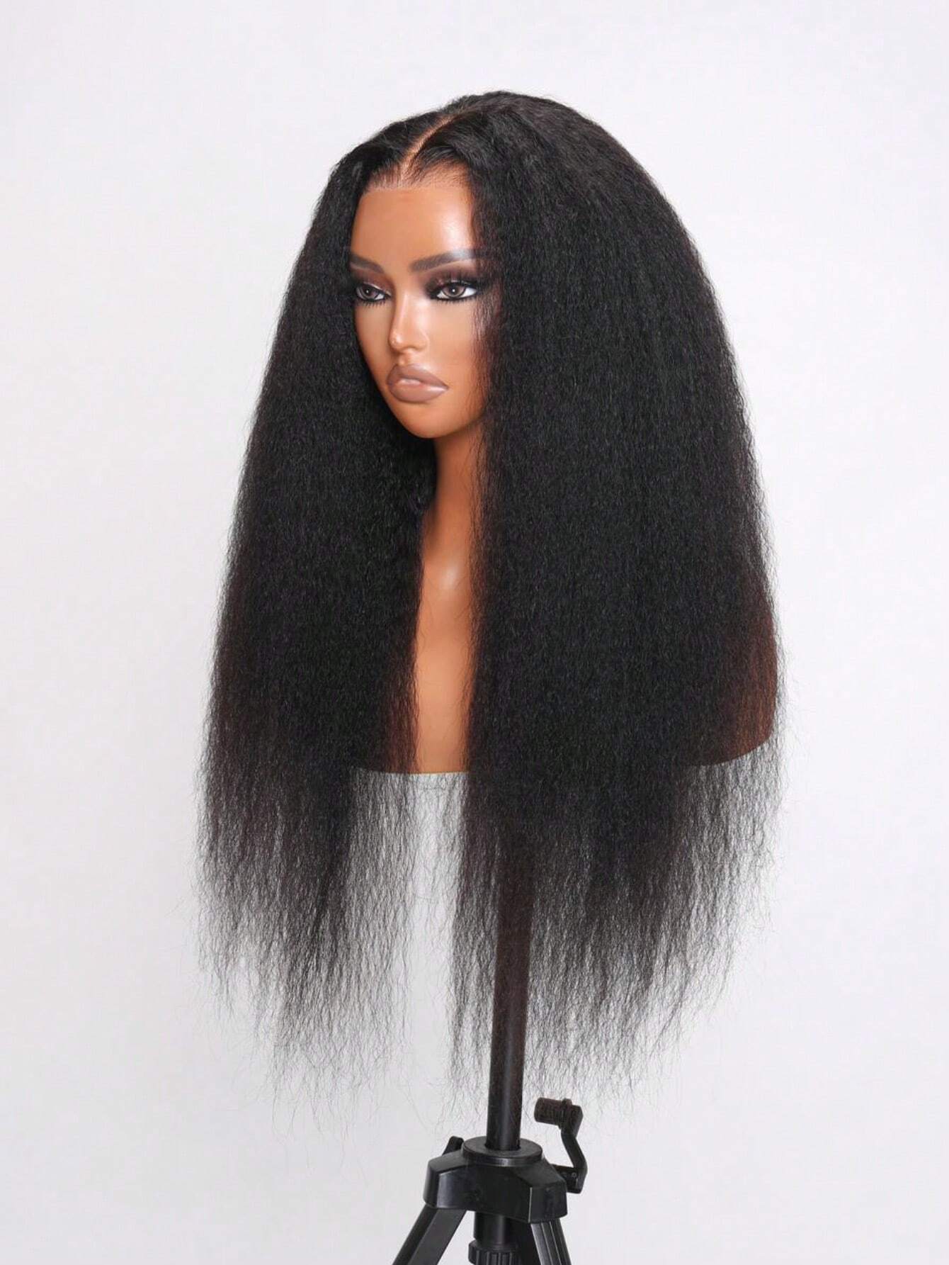 13x4 Lace Frontal Wig Pre Bleached Pre Cut Kinky Straight Human Hair Wig Lace Front Super Secure Black Real Ear To Ear Pre-Pluck Wig