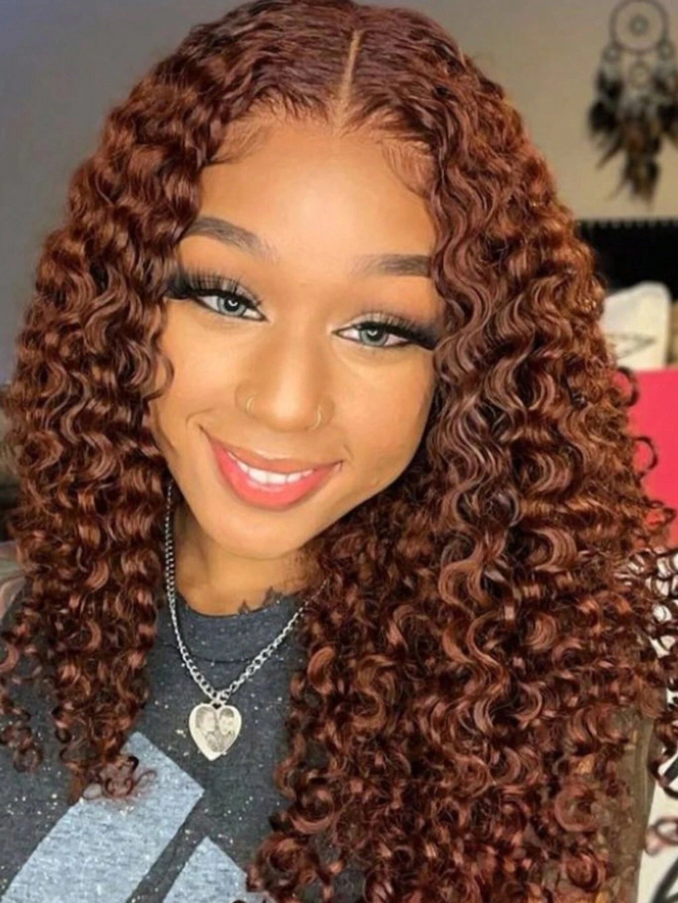 Reddish Brown Pre Cut Pre Plucked Pre Bleached 13x4 Lace Frontal Wig Jerry Curly Wigs For Women Unice Hair