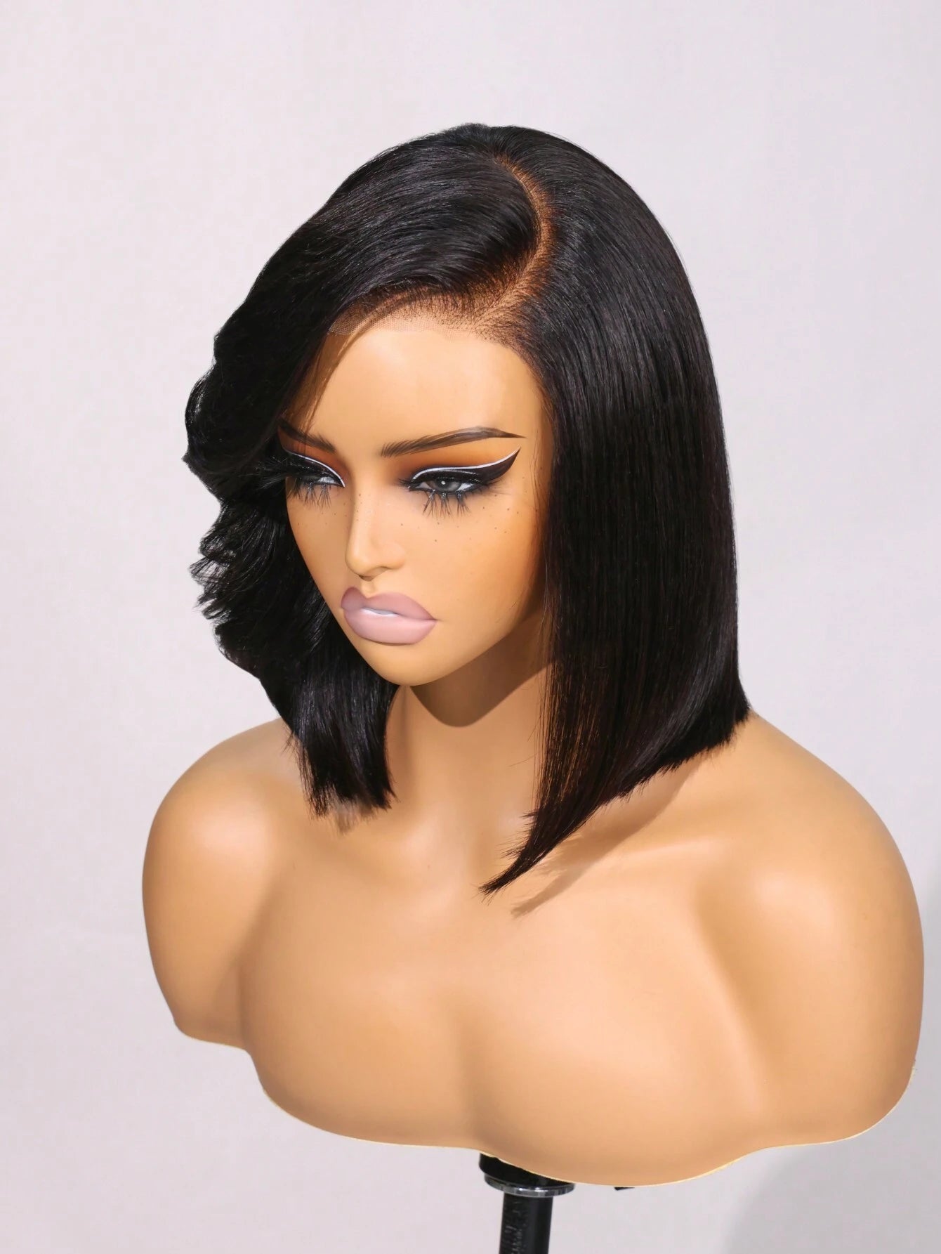 Side Part Bob Wig With Blow Out Bangs Pre Cut Pre Bleached Pre Styled 7x5 Lace Human Hair Glueless Wig Ready To Wear & Go Bye Bye Knots Wig Black Feathered Bob Wig