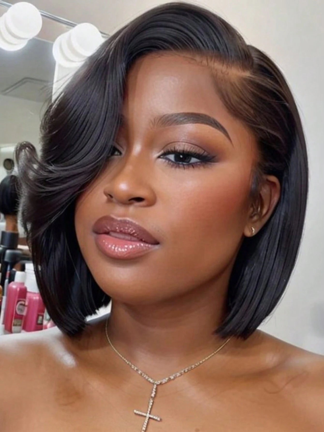 Side Part Bob Wig With Blow Out Bangs Pre Cut Pre Bleached Pre Styled 7x5 Lace Human Hair Glueless Wig Ready To Wear & Go Bye Bye Knots Wig Black Feathered Bob Wig